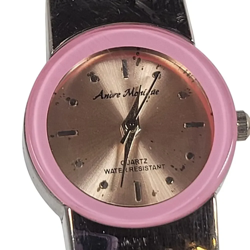 Andre Mouhot Pink Accent Bangle Watch, Quartz Water-Resistant, Cuff Bracelet